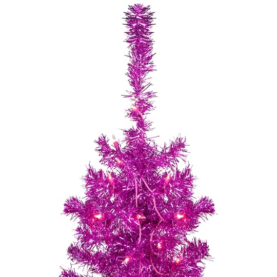 6ft. Pre-Lit Pink Tinsel Artificial Christmas Tree, Clear Lights